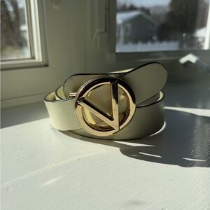 Valentino Belt| Elegant Cream Belt with Gold Buckle